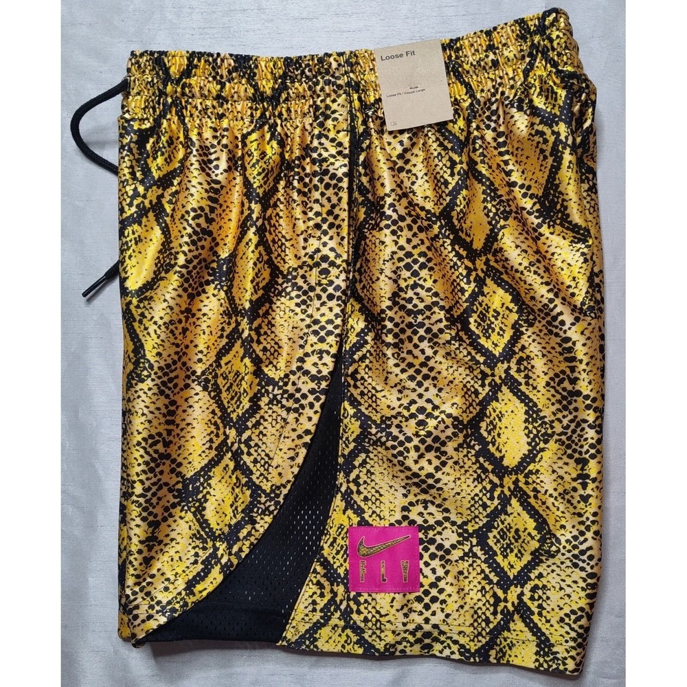NIKE FLY Women XS Vivid‎ Sulfur DRI-FIT Loose Snake Print Basketball Shorts NEW - Picture 3 of 16